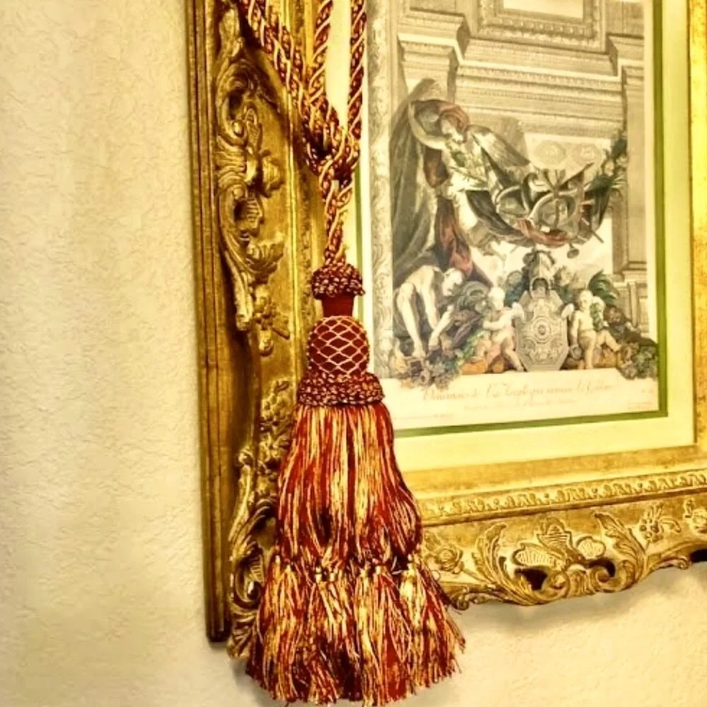 NWT ALEXANDRA'S ACCENTS Burg\Gold Large Fringed Tassel Rope Drapery Tieback